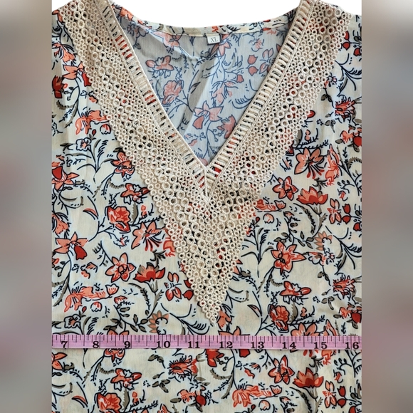 Boho Tops Blouses for Women V Neck Floral Summer Shirts Trendy Short Sleeve - Picture 4 of 14